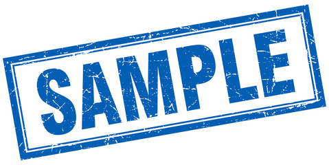 sample blue square grunge stamp on white