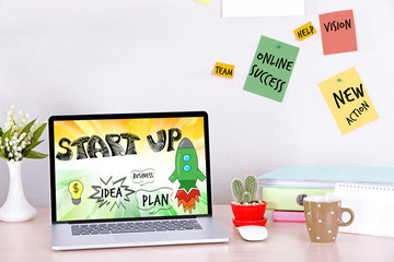 Workplace with computer. Startup business concept
