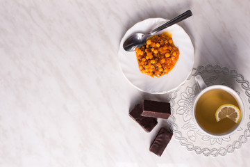 Chaska hot tea with oblipiha. sweets. health