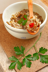 Soup course of rice and lentils