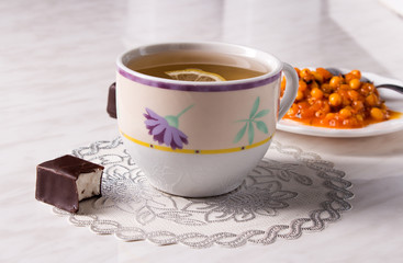 Chaska hot tea with oblipiha. sweets. health