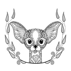 Zentangle desert Fox head totem in frame for adult anti stress Co