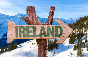 Ireland wooden sign with winter background