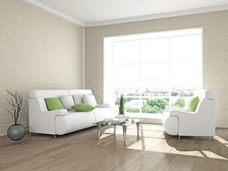 Sofa and armchair near the wall