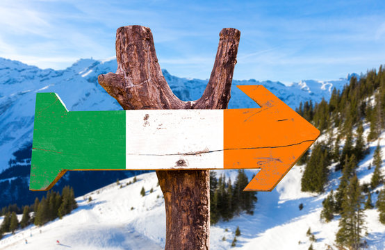 Ireland flag wooden sign with winter background