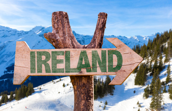 Ireland wooden sign with winter background