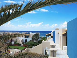 Luxury view of greek village on Crete tropical minoan style arch