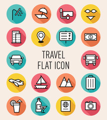 set of travel flat icon isolated on peach background