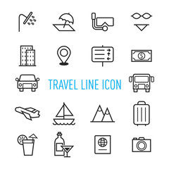 set of travel line icon isolated on white background