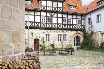 Renoviertes Fachwerkhaus in Quedlinburg, Harz, Sachsen-Anhalt