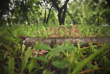 Happy New Year 2016, nature concept and wood number idea
