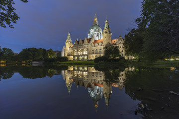 lNew Town Hall in Hanover, Germany at night