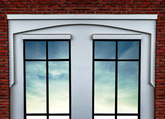 white modern window with brick wall background