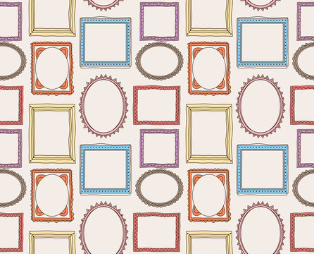 colorful vintage photo frame pattern in doodle style