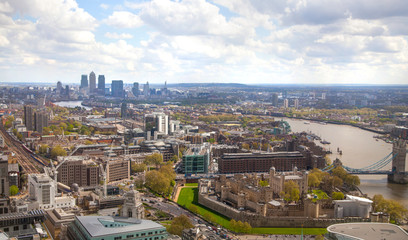 LONDON, UK - SEPTEMBER 17, 2015:  City of London aerial view, river Thames. London panorama form 32 floor of Walkie-Talkie building