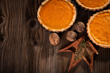 Pumpkin pie on a dark background