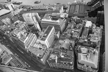 LONDON, UK - SEPTEMBER 17, 2015: City of London aerial view, office buildings and streets. London panorama form 32 floor of Walkie-Talkie building
