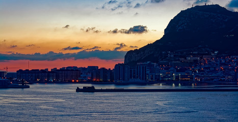 Gibraltar at sunrise from the bay
