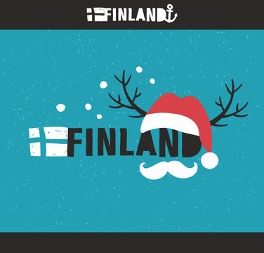 Emblem of Finland with hand drawn image in vintage style.