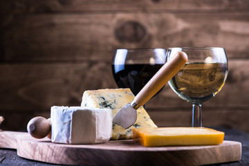 Cheese board selection with wine