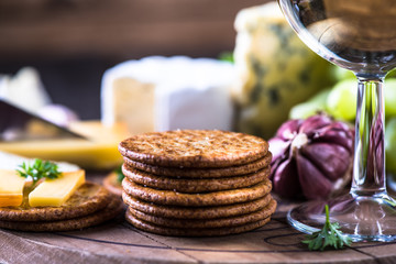 Cheese board selection with wine