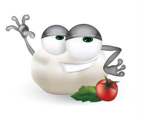 Cool, funny mozzarella cartoon character with a big smile.
