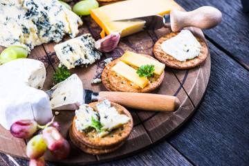 Oat crackers with cheese selection