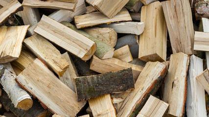 Pile of freshly chopped logs 