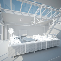 Fototapeta na wymiar 3D interior rendering of a living room