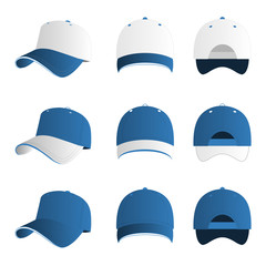 Light blue and white baseball cap vector set