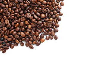 Roasted coffee beans on a white background