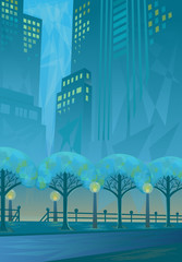 City in Blue - View of a city street before dawn. Eps10