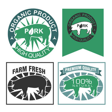 Set of fresh meat labels, organic meat products