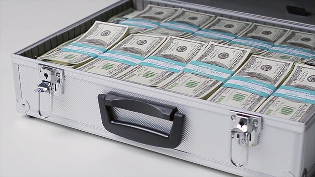 Metal case with dollars.