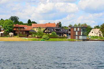 Fototapeta na wymiar Galves lake,Trakai old city old houses view