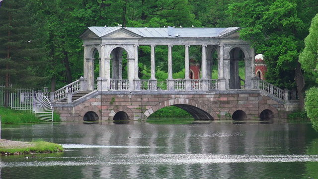 Marble bridge. Pushkin. Catherine Park. Tsarskoye Selo. 4K.