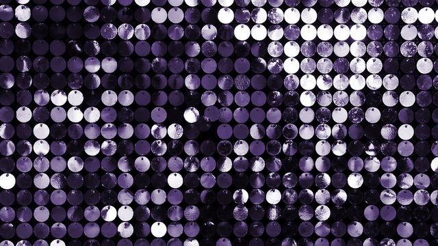 Sequins violet sparkling reflective background. 
