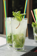 Summer lemonade mojito with lime and mint.