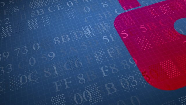 Security concept: hex code and the red lock locked. Access denied