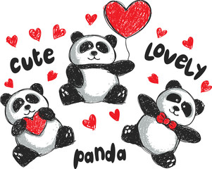 set of panda cartoon in doodle style © mhatzapa