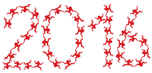 2016 inscription from little red monkeys, isolated on white