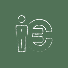 Businessman standing beside the Euro symbol icon drawn in chalk.