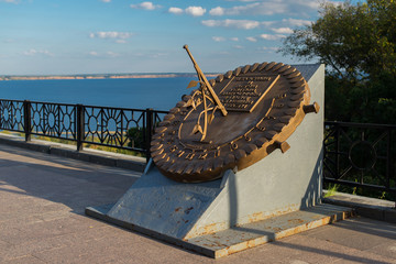 ULYANOVSK, RUSSIA, SUMMER 2015. sundial - obrazy, fototapety, plakaty