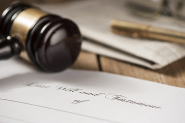 Last will and testament form with gavel