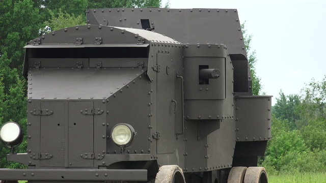 Armored car fires his machine gun. The first world war. 4K.