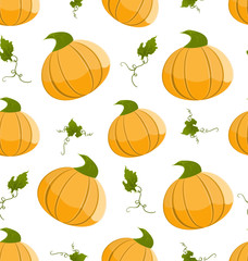 Seamless Pattern Pumpkins Green Leaves