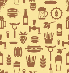 Seamless Pattern with Icons of Beers and Snacks
