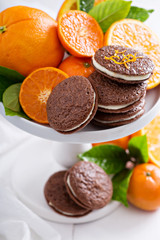 Chocolate orange cookies with cream filling