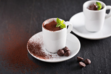 Chocolate pudding in small cups