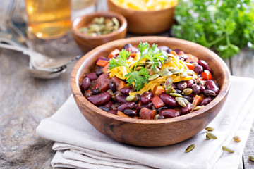 Vegetarian chili with red and black beans